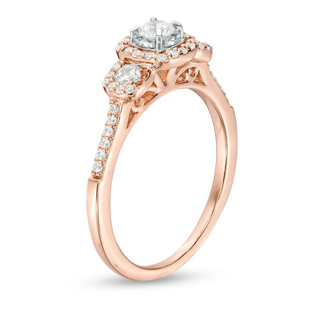 0.50 CT. T.W. Diamond Past Present Future® Cushion Frame Engagement Ring in 10K Rose Gold