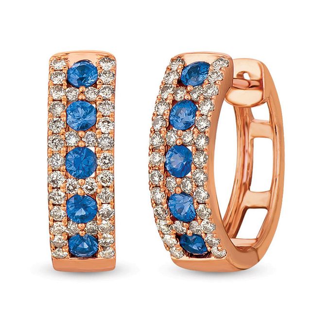 Le Vian® Blueberry Sapphire™ and Crème Brûlée Diamonds™ 0.50 CT. T.W. Diamond Hoop Earrings in 14K Strawberry Gold™|Peoples Jewellers
