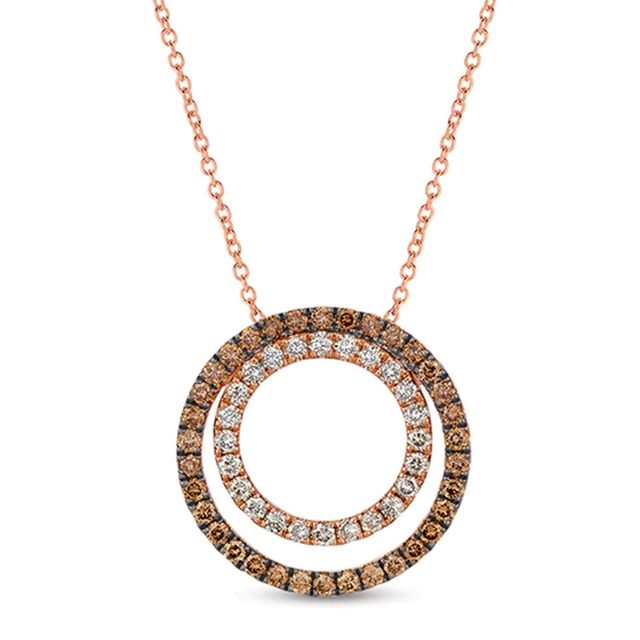Le Vian Chocolate Diamonds® and Crème Brûlée Diamonds™ 0.84 CT. T.W. Diamond Circle Pendant in 14K Strawberry Gold™|Peoples Jewellers