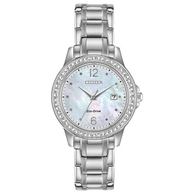 Ladies' Citizen Eco-Drive® Crystal Accent Watch with Mother-of-Pearl Dial (Model: FE1170-51N)|Peoples Jewellers