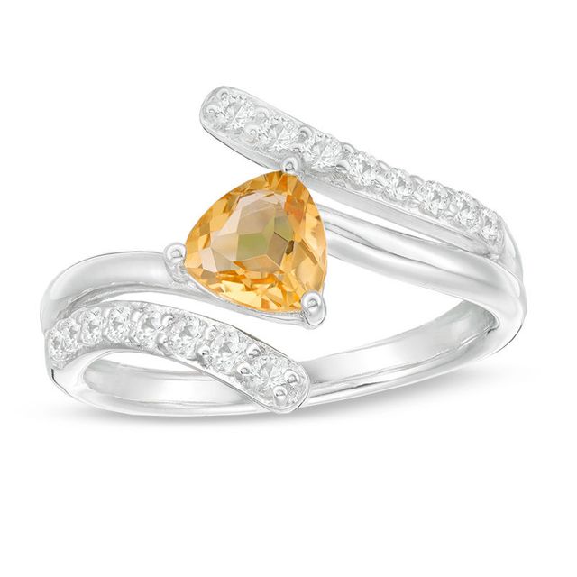 6.0mm Trillion-Cut Citrine and Lab-Created White Sapphire Bypass Ring in Sterling Silver|Peoples Jewellers