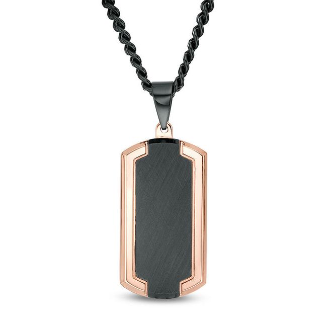 Men's Bevelled Edge Dog Tag Pendant in Stainless Steel with Black and Rose IP - 24"|Peoples Jewellers