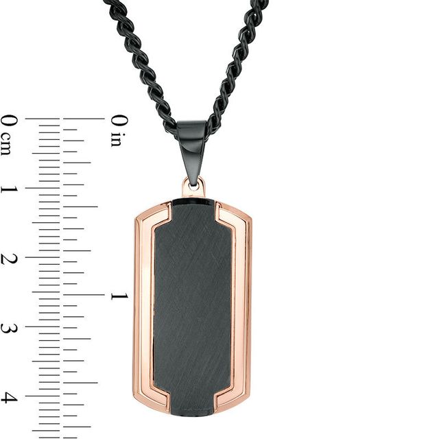 Men's Bevelled Edge Dog Tag Pendant in Stainless Steel with Black and Rose IP - 24"