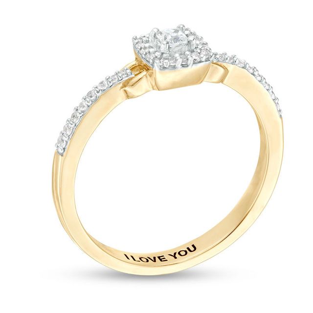 Engravable 1/5 CT. T.W. Princess-Cut Diamond Frame Buckle Promise Ring in 10K White, Yellow or Rose Gold (1 Line)|Peoples Jewellers