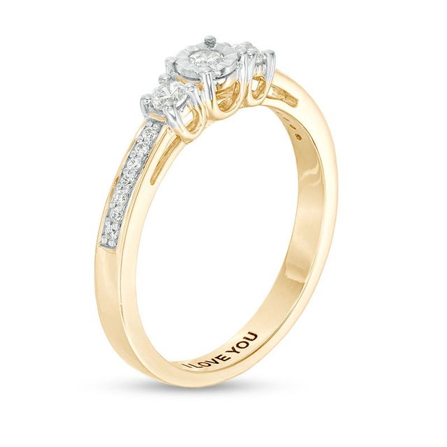 Engravable 1/4 CT. T.W. Diamond Three Stone Promise Ring in 10K White, Yellow or Rose Gold (1 Line)|Peoples Jewellers