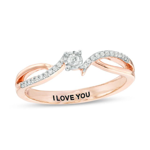 Engravable 1/10 CT. T.W. Diamond Bypass Split Shank Promise Ring in 10K White, Yellow or Rose Gold (1 Line)|Peoples Jewellers