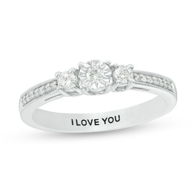 Engravable 1/4 CT. T.W. Diamond Three Stone Promise Ring in Sterling Silver (1 Line)|Peoples Jewellers
