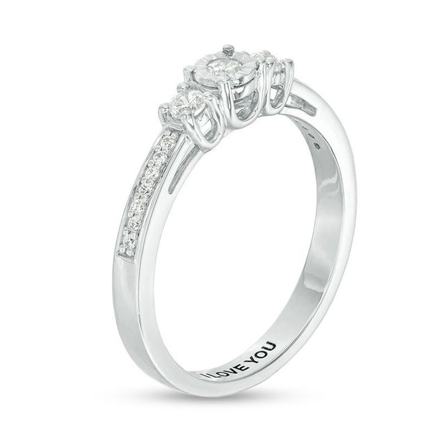 Engravable 1/4 CT. T.W. Diamond Three Stone Promise Ring in Sterling Silver (1 Line)|Peoples Jewellers