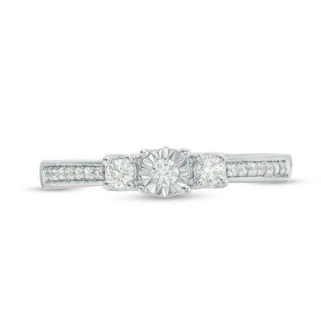 Engravable 1/4 CT. T.W. Diamond Three Stone Promise Ring in Sterling Silver (1 Line)|Peoples Jewellers