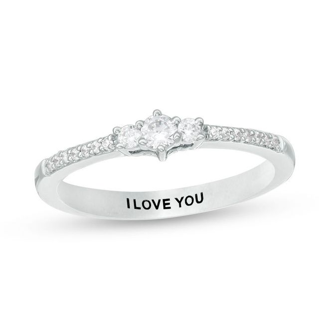 Engravable 1/8 CT. T.W. Diamond Three Stone Promise Ring in Sterling Silver (1 Line)|Peoples Jewellers