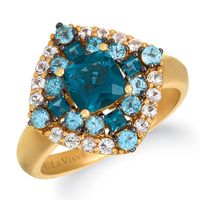 Le Vian® Cushion-Cut Deep Sea Blue Topaz™, Ocean Blue Topaz™ and Vanilla Sapphires™ Frame Ring in 14K Honey Gold™|Peoples Jewellers