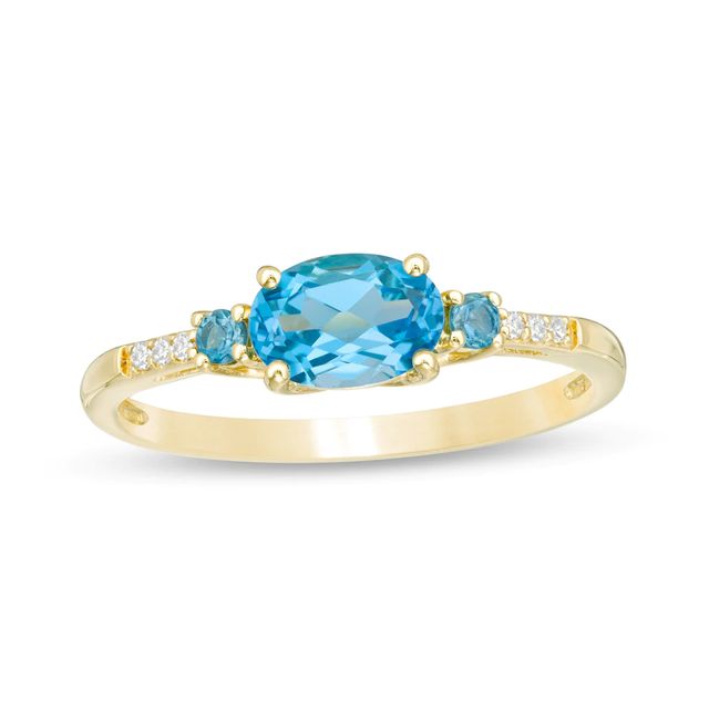 Sideways Oval Blue Topaz and Diamond Accent Ring in 10K Gold|Peoples Jewellers