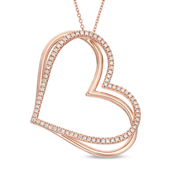 The Kindred Heart from Vera Wang Love Collection 0.45 CT. T.W. Diamond Tilted Pendant in 10K Rose Gold - 19"