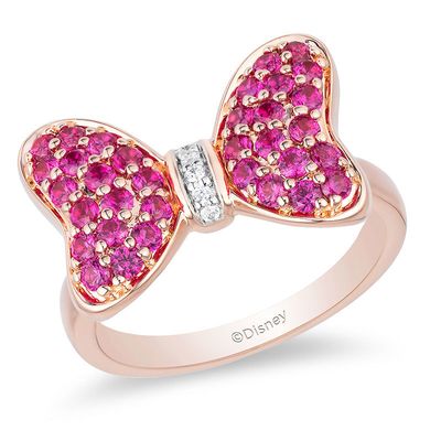 Mickey Mouse & Minnie Mouse Garnet and Diamond Accent Bow Ring in 10K Rose Gold|Peoples Jewellers