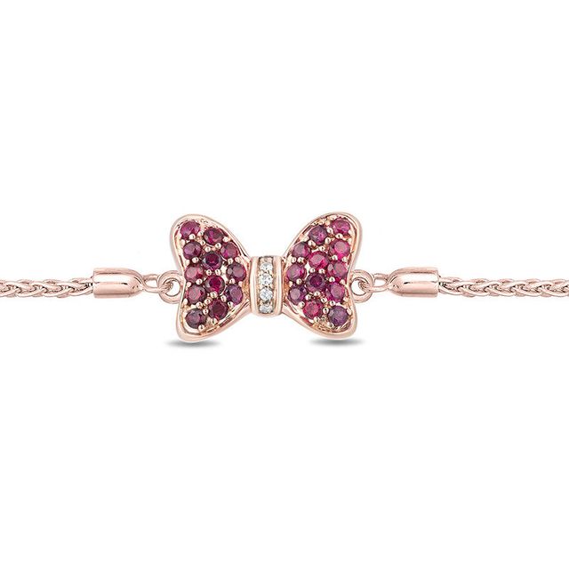 Mickey Mouse & Minnie Mouse Garnet and Diamond Accent Bow Bolo Bracelet in 10K Rose Gold - 8.5"|Peoples Jewellers