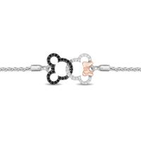 Mickey Mouse & Minnie Mouse 0.18 CT. T.W. Diamond Interlocking Bolo Bracelet in Sterling Silver and 10K Rose Gold - 8.5"|Peoples Jewellers