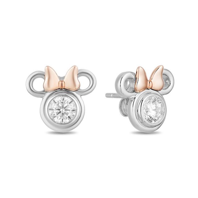 Mickey Mouse & Minnie Mouse 0.45 CT. T.W. Diamond Solitaire Stud Earrings in Sterling Silver and 10K Rose Gold|Peoples Jewellers