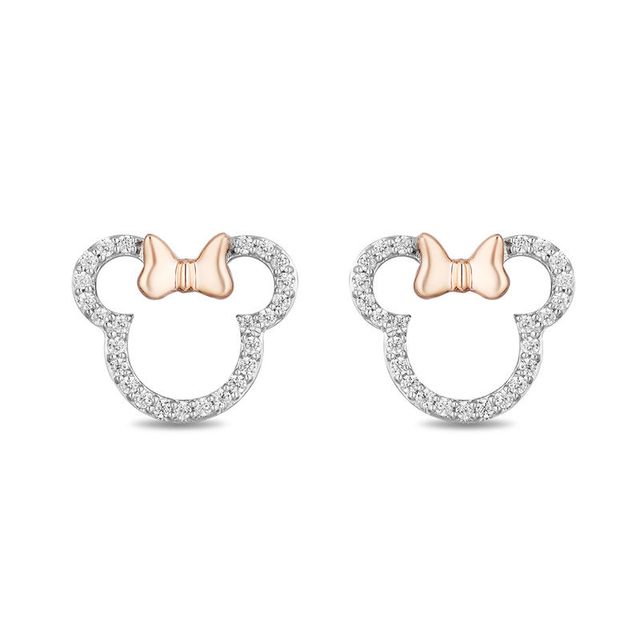 Mickey Mouse & Minnie Mouse 0.18 CT. T.W. Diamond Outline Stud Earrings in Sterling Silver and 10K Rose Gold|Peoples Jewellers