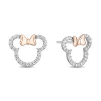 Mickey Mouse & Minnie Mouse 0.18 CT. T.W. Diamond Outline Stud Earrings in Sterling Silver and 10K Rose Gold|Peoples Jewellers