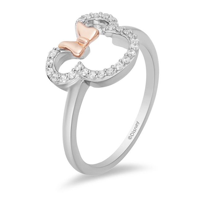 Mickey Mouse & Minnie Mouse 0.145 CT. T.W. Diamond Outline Ring in Sterling Silver and 10K Rose Gold|Peoples Jewellers