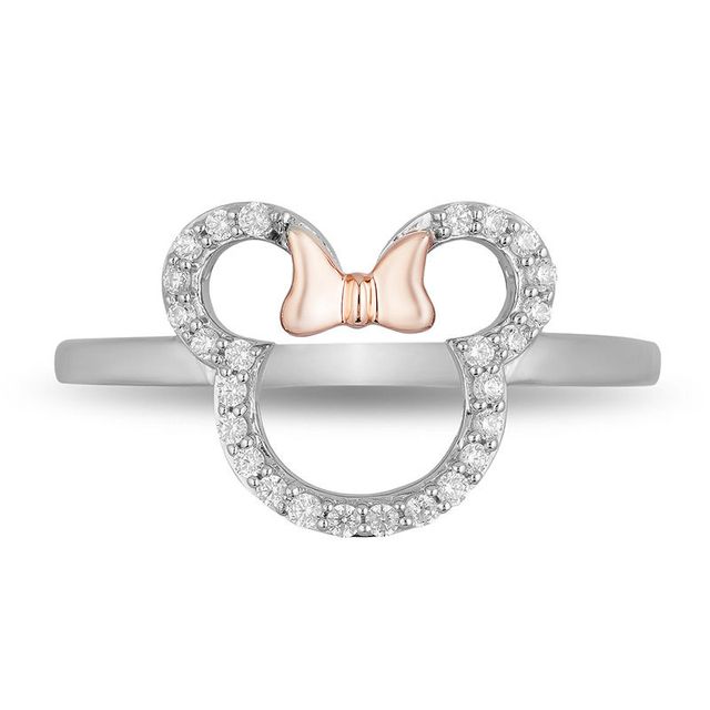 Mickey Mouse & Minnie Mouse 0.145 CT. T.W. Diamond Outline Ring in Sterling Silver and 10K Rose Gold|Peoples Jewellers