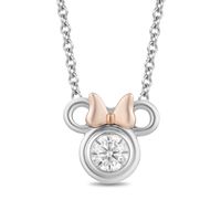 Mickey Mouse & Minnie Mouse 0.23 CT. Diamond Solitaire Pendant in Sterling Silver and 10K Rose Gold - 19"|Peoples Jewellers