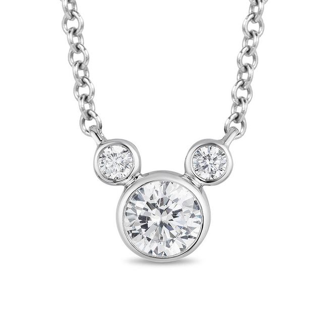 Mickey Mouse & Minnie Mouse 0.45 CT. T.W. Diamond Bezel-Set Necklace in 10K White Gold - 17.75"|Peoples Jewellers