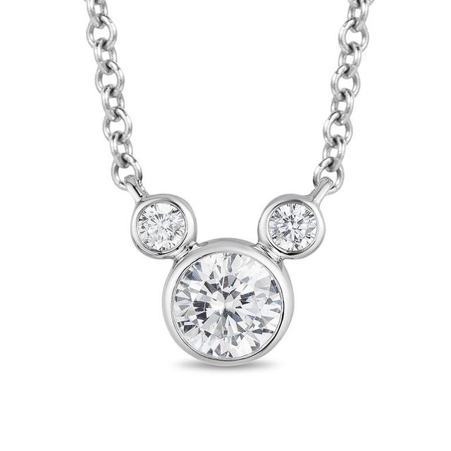 Mickey Mouse & Minnie Mouse 0.45 CT. T.W. Diamond Bezel-Set Necklace in 10K White Gold - 17.75"