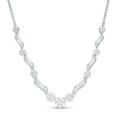 1.00 CT. T.W. Baguette and Round Composite Diamond Necklace in 10K White Gold|Peoples Jewellers