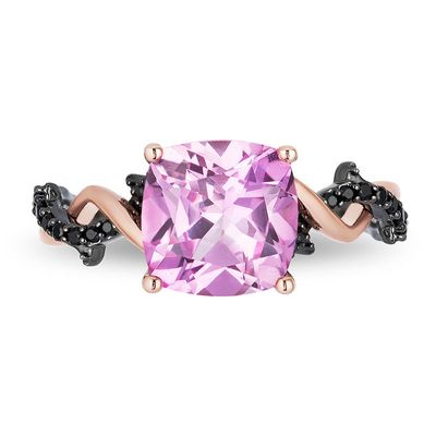 Enchanted Disney Villains Maleficent Pink Topaz and 0.085 CT. T.W. Black Diamond Thorn Ring in 10K Rose Gold|Peoples Jewellers
