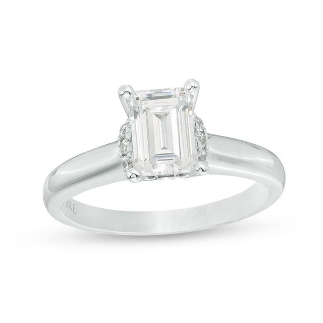 Vera Wang Love Collection 1.12 CT. T.W. Emerald-Cut Diamond Collar Engagement Ring in 14K White Gold