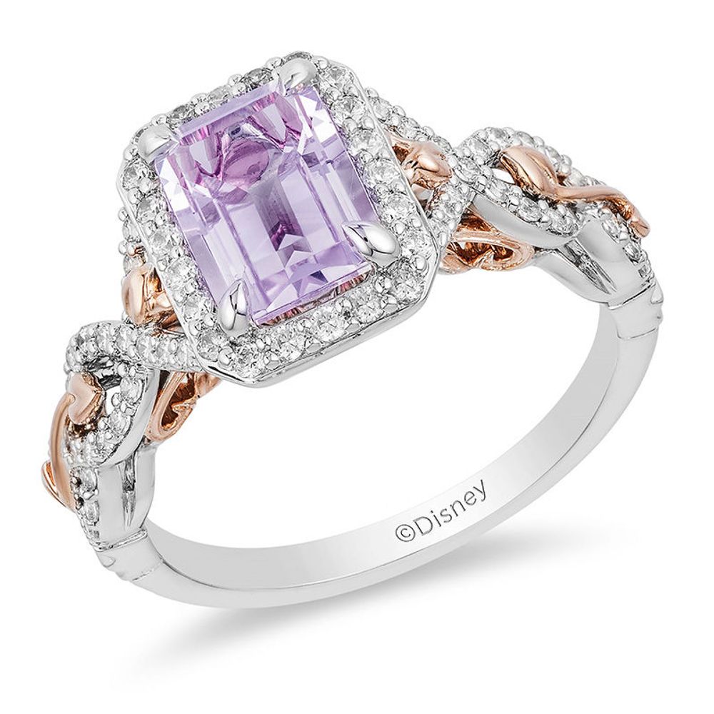 Enchanted Disney Rapunzel Rose de France Amethyst and 0.32 CT. T.W. Diamond Frame Engagement Ring in 14K Two-Tone Gold|Peoples Jewellers