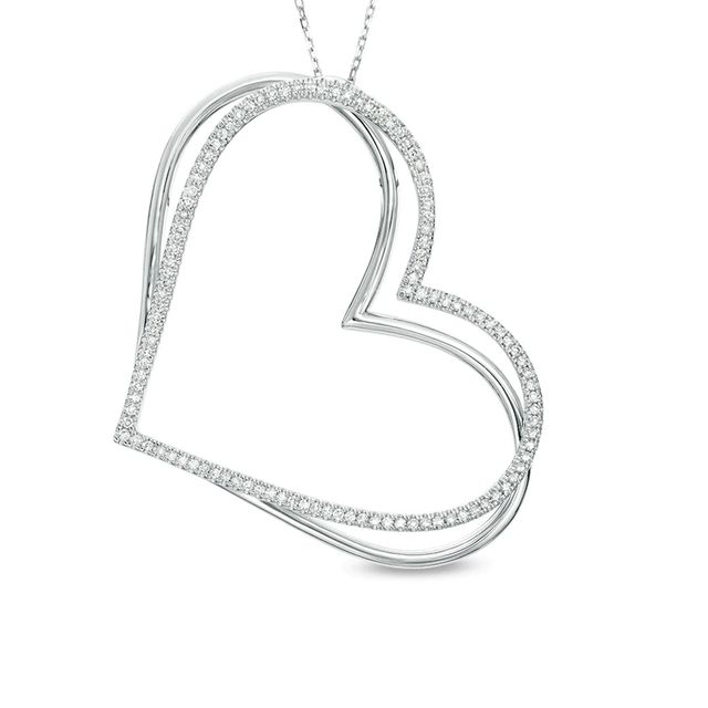 The Kindred Heart from Vera Wang Love Collection 0.58 CT. T.W. Diamond Tilted Pendant in Sterling Silver - 19"