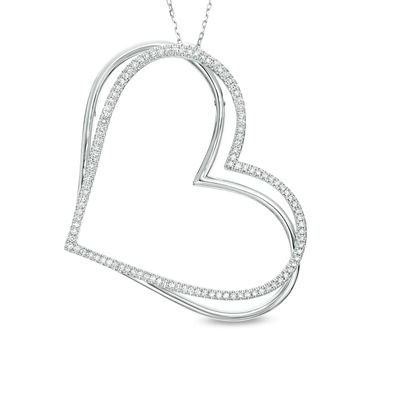 The Kindred Heart from Vera Wang Love Collection 0.58 CT. T.W. Diamond Tilted Pendant in Sterling Silver - 19"|Peoples Jewellers