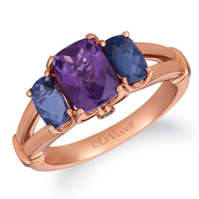 Le Vian® Cushion-Cut Grape Amethyst™, Iolite and Chocolate Diamonds® Accent Three Stone Ring in 14K Strawberry Gold™|Peoples Jewellers