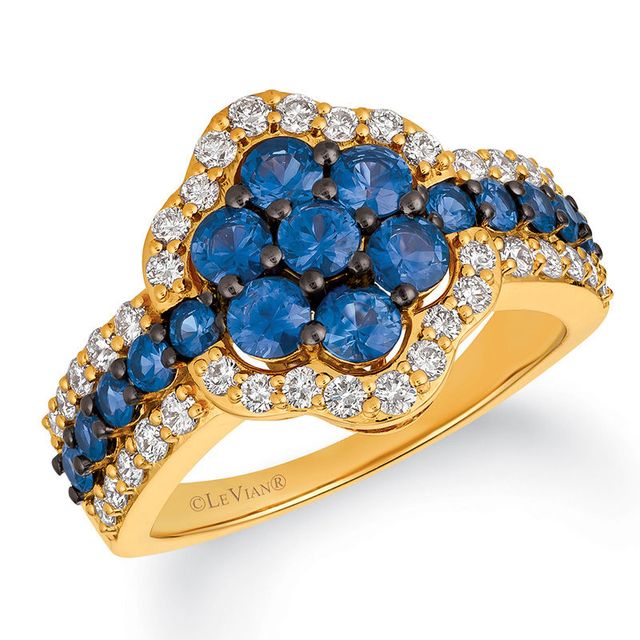 Le Vian® Blueberry Sapphire™ and Crème Brûlée Diamonds™ 0.60 CT. T.W. Diamond Clover Ring in 14K Honey Gold™|Peoples Jewellers