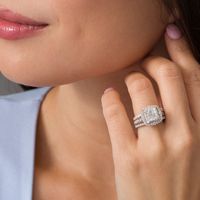 3.06 CT. T.W. Quad Princess-Cut Diamond Frame Three Piece Bridal Set in 14K White Gold|Peoples Jewellers