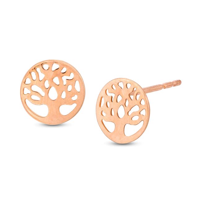 Tree of Life Cut-Out Circle Stud Earrings in 10K Rose Gold|Peoples Jewellers