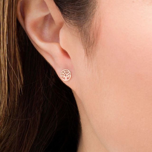 Tree of Life Cut-Out Circle Stud Earrings in 10K Rose Gold|Peoples Jewellers