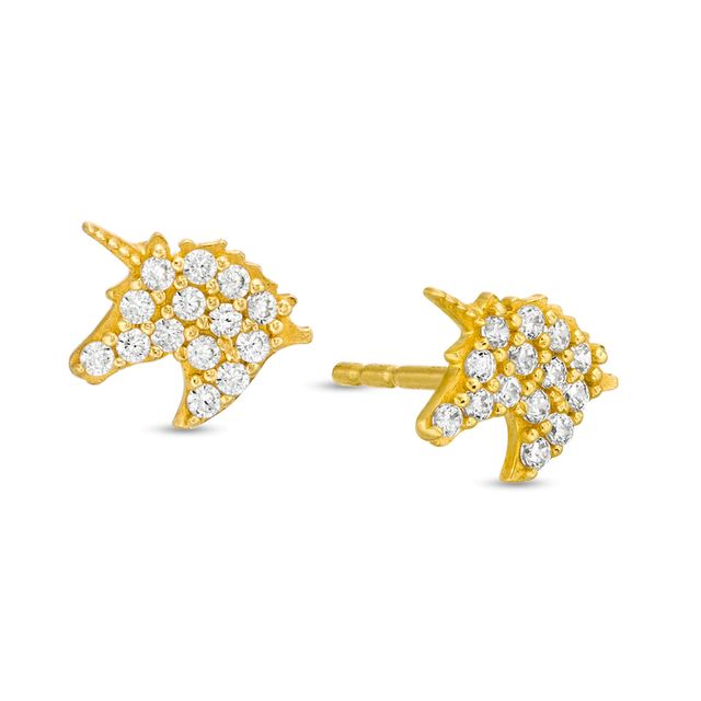 Cubic Zirconia Beaded Unicorn Stud Earrings in 14K Gold|Peoples Jewellers