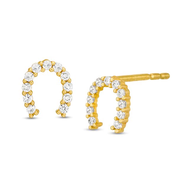 Cubic Zirconia Horseshoe Stud Earrings in 14K Gold|Peoples Jewellers