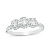 0.95 CT. T.W. Certified Canadian Diamond Frame Three Stone Engagement Ring in 14K White Gold (I/I1)|Peoples Jewellers