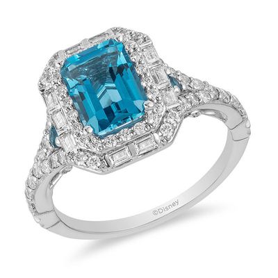 Enchanted Disney Cinderella London Blue Topaz and 0.69 CT. T.W. Diamond Double Frame Engagement Ring in 14K White Gold|Peoples Jewellers