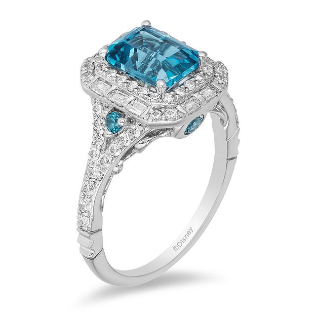 Enchanted Disney Cinderella London Blue Topaz and 0.69 CT. T.W. Diamond Double Frame Engagement Ring in 14K White Gold|Peoples Jewellers