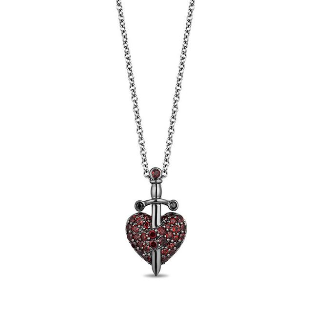 Enchanted Disney Villains Evil Queen Garnet and Black Diamond Accent Pendant in Sterling Silver with Black Rhodium - 19"|Peoples Jewellers