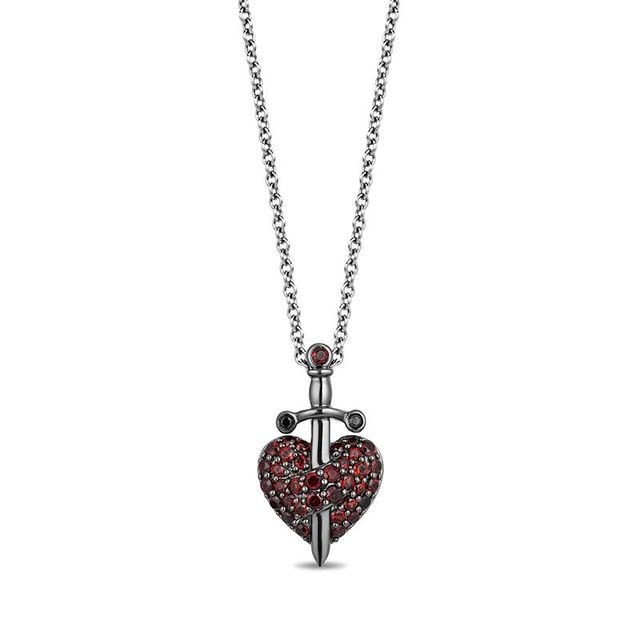 Enchanted Disney Villains Evil Queen Garnet and Black Diamond Accent Pendant in Sterling Silver with Black Rhodium - 19"