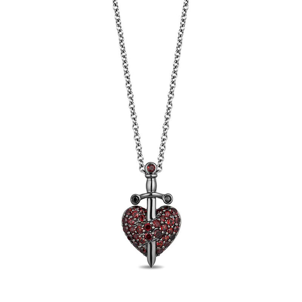 Enchanted Disney Villains Evil Queen Garnet and Black Diamond Accent Pendant in Sterling Silver with Black Rhodium - 19"|Peoples Jewellers