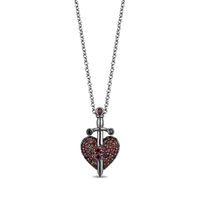 Enchanted Disney Villains Evil Queen Garnet and Black Diamond Accent Pendant in Sterling Silver with Black Rhodium - 19"|Peoples Jewellers