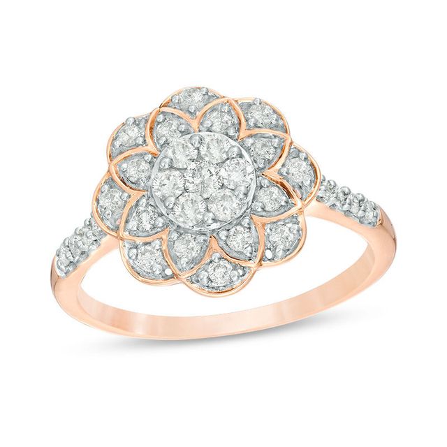 0.45 CT. T.W. Composite Diamond Flower Ring in 10K Rose Gold|Peoples Jewellers