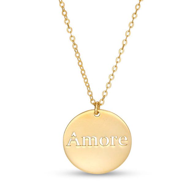 "Amore" Laser-Cut Circle Pendant in 14K Gold